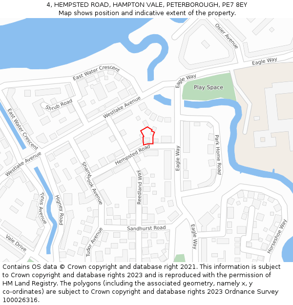 4, HEMPSTED ROAD, HAMPTON VALE, PETERBOROUGH, PE7 8EY: Location map and indicative extent of plot