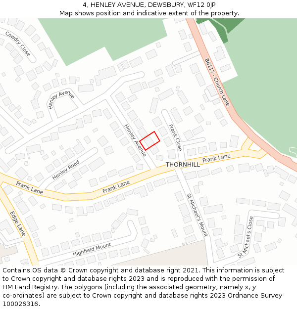 4, HENLEY AVENUE, DEWSBURY, WF12 0JP: Location map and indicative extent of plot
