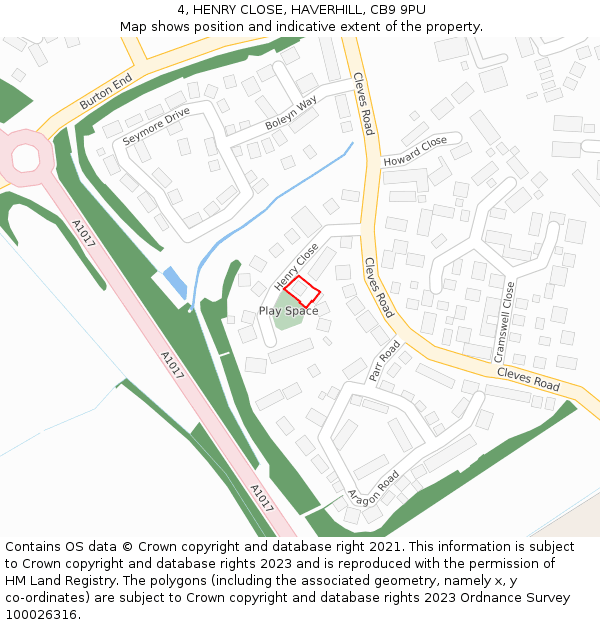 4, HENRY CLOSE, HAVERHILL, CB9 9PU: Location map and indicative extent of plot