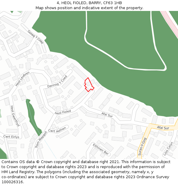 4, HEOL FIOLED, BARRY, CF63 1HB: Location map and indicative extent of plot