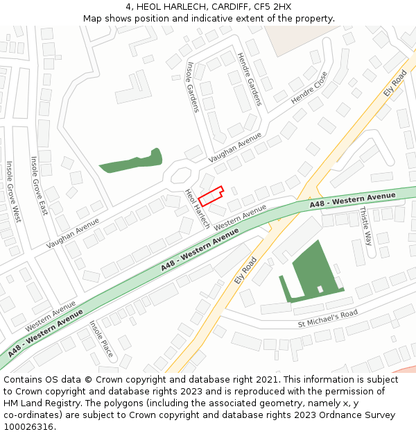 4, HEOL HARLECH, CARDIFF, CF5 2HX: Location map and indicative extent of plot