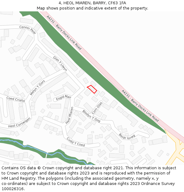 4, HEOL MIAREN, BARRY, CF63 1FA: Location map and indicative extent of plot