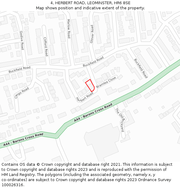 4, HERBERT ROAD, LEOMINSTER, HR6 8SE: Location map and indicative extent of plot