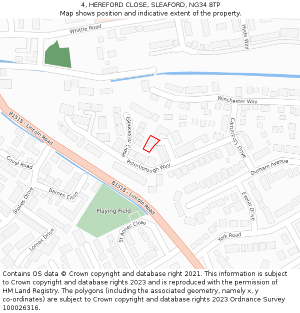 4, HEREFORD CLOSE, SLEAFORD, NG34 8TP: Location map and indicative extent of plot