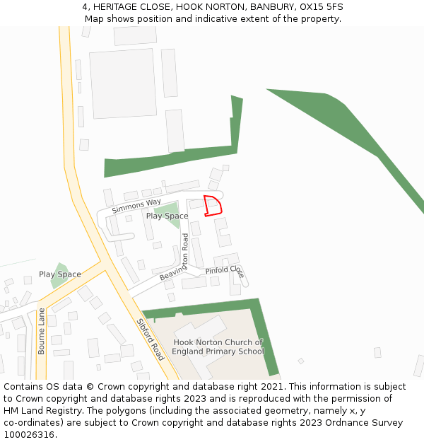 4, HERITAGE CLOSE, HOOK NORTON, BANBURY, OX15 5FS: Location map and indicative extent of plot
