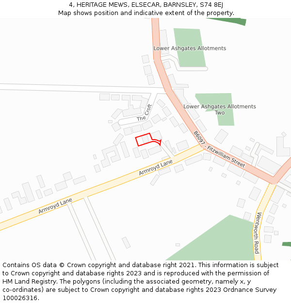 4, HERITAGE MEWS, ELSECAR, BARNSLEY, S74 8EJ: Location map and indicative extent of plot