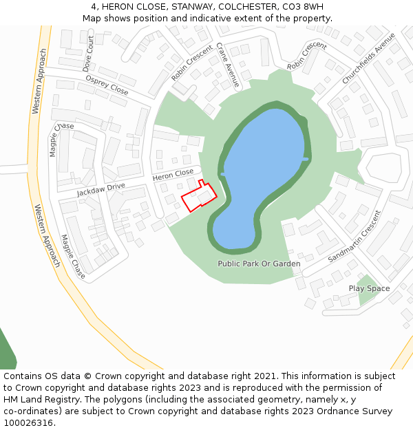 4, HERON CLOSE, STANWAY, COLCHESTER, CO3 8WH: Location map and indicative extent of plot