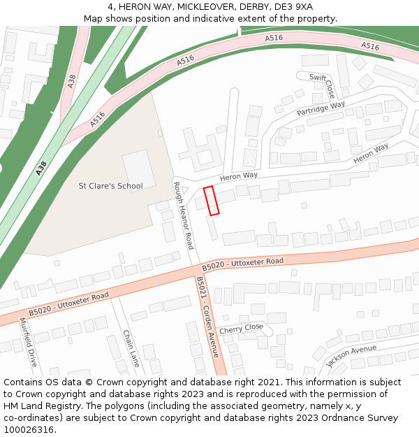 4, HERON WAY, MICKLEOVER, DERBY, DE3 9XA: Location map and indicative extent of plot