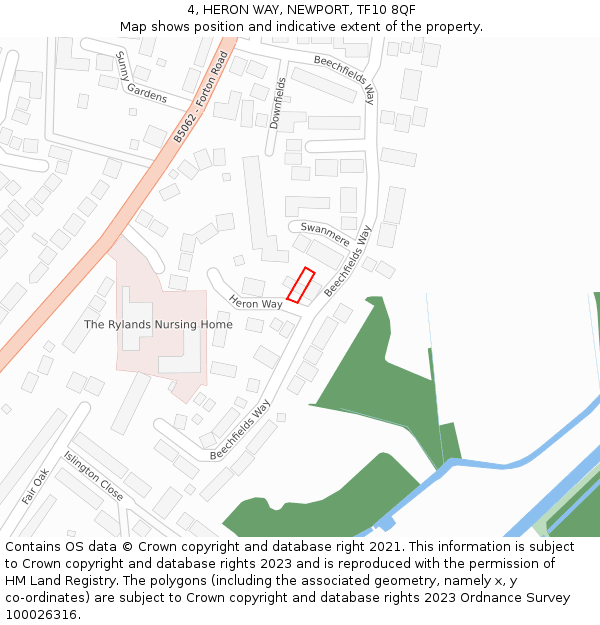 4, HERON WAY, NEWPORT, TF10 8QF: Location map and indicative extent of plot