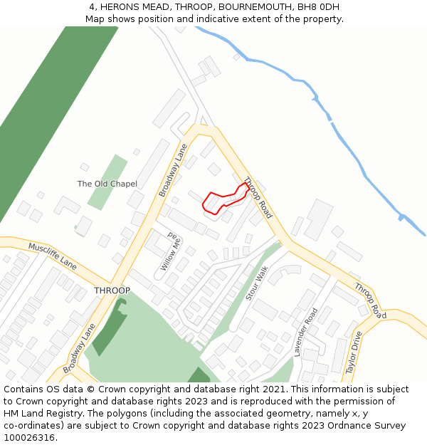 4, HERONS MEAD, THROOP, BOURNEMOUTH, BH8 0DH: Location map and indicative extent of plot