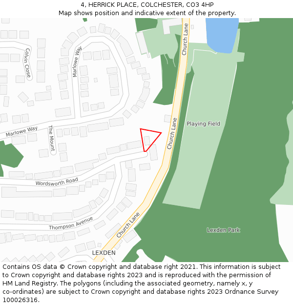4, HERRICK PLACE, COLCHESTER, CO3 4HP: Location map and indicative extent of plot