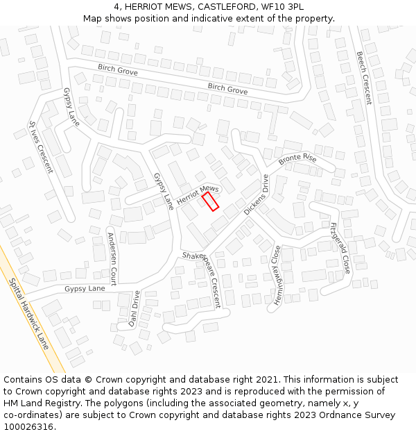 4, HERRIOT MEWS, CASTLEFORD, WF10 3PL: Location map and indicative extent of plot