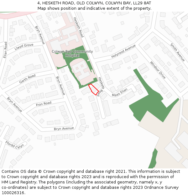 4, HESKETH ROAD, OLD COLWYN, COLWYN BAY, LL29 8AT: Location map and indicative extent of plot