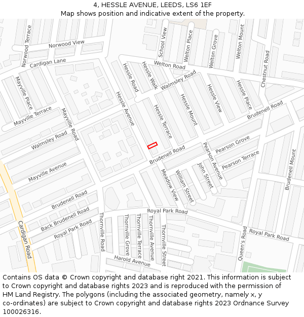 4, HESSLE AVENUE, LEEDS, LS6 1EF: Location map and indicative extent of plot