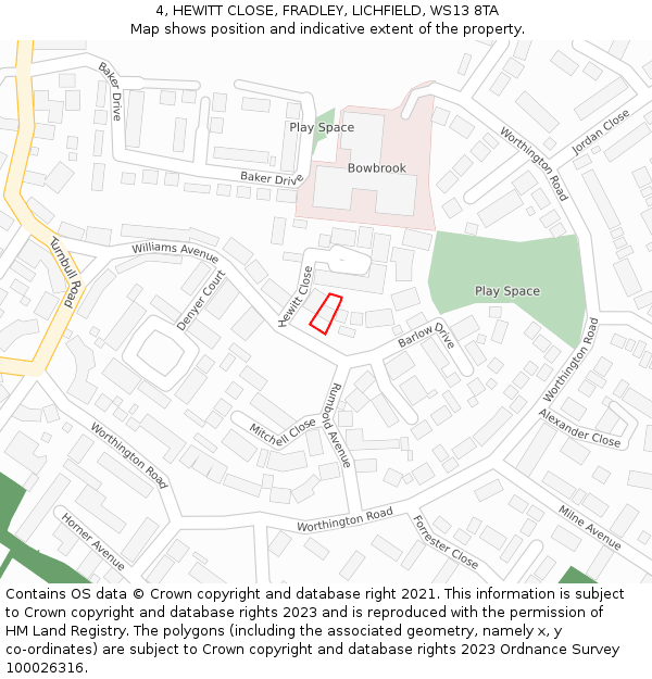 4, HEWITT CLOSE, FRADLEY, LICHFIELD, WS13 8TA: Location map and indicative extent of plot