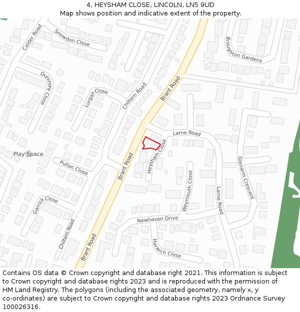 4, HEYSHAM CLOSE, LINCOLN, LN5 9UD: Location map and indicative extent of plot