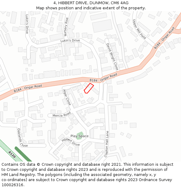 4, HIBBERT DRIVE, DUNMOW, CM6 4AG: Location map and indicative extent of plot