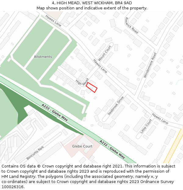 4, HIGH MEAD, WEST WICKHAM, BR4 9AD: Location map and indicative extent of plot