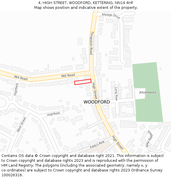4, HIGH STREET, WOODFORD, KETTERING, NN14 4HF: Location map and indicative extent of plot