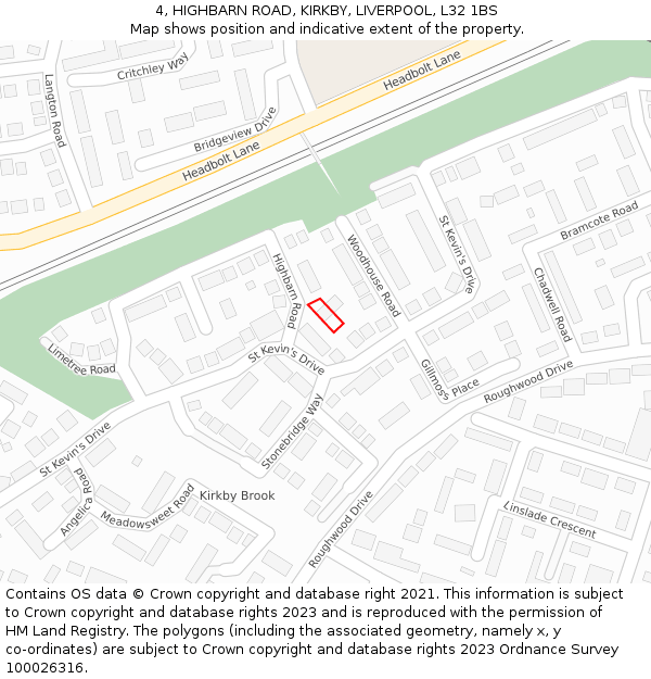 4, HIGHBARN ROAD, KIRKBY, LIVERPOOL, L32 1BS: Location map and indicative extent of plot
