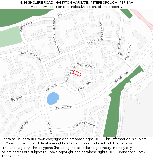 4, HIGHCLERE ROAD, HAMPTON HARGATE, PETERBOROUGH, PE7 8AH: Location map and indicative extent of plot