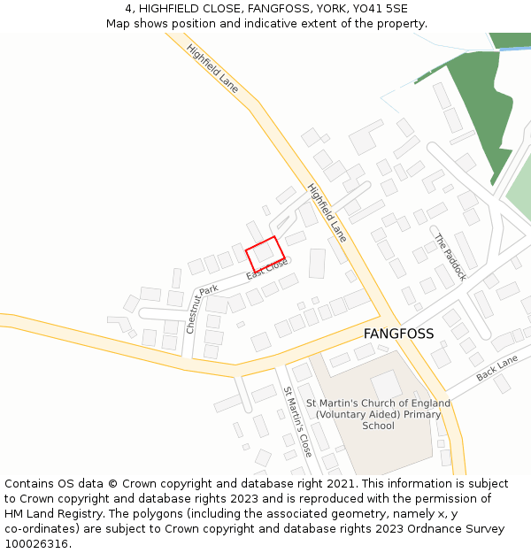 4, HIGHFIELD CLOSE, FANGFOSS, YORK, YO41 5SE: Location map and indicative extent of plot
