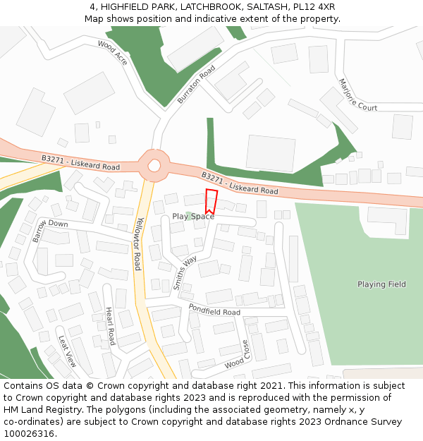 4, HIGHFIELD PARK, LATCHBROOK, SALTASH, PL12 4XR: Location map and indicative extent of plot
