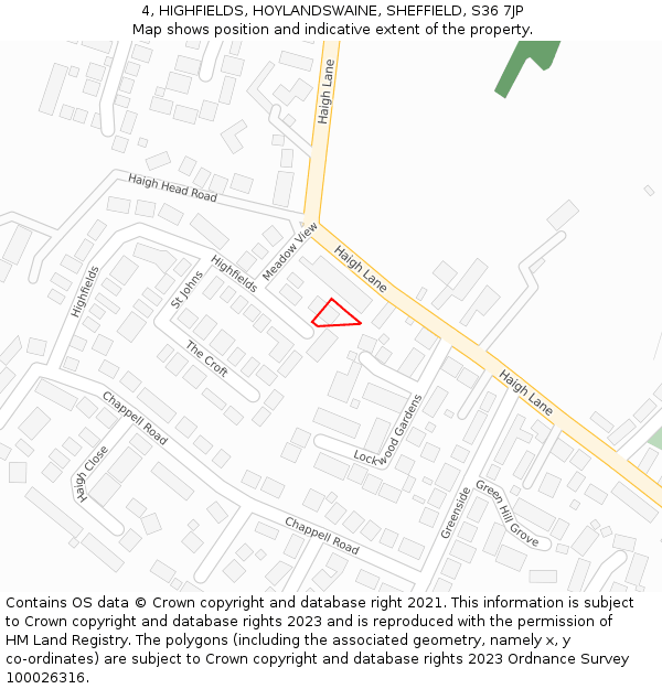 4, HIGHFIELDS, HOYLANDSWAINE, SHEFFIELD, S36 7JP: Location map and indicative extent of plot