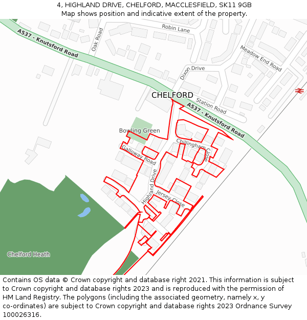 4, HIGHLAND DRIVE, CHELFORD, MACCLESFIELD, SK11 9GB: Location map and indicative extent of plot