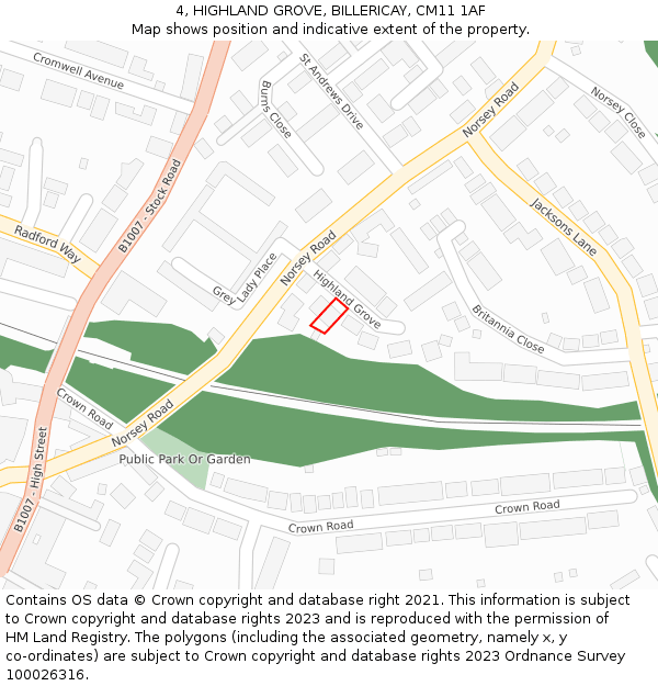 4, HIGHLAND GROVE, BILLERICAY, CM11 1AF: Location map and indicative extent of plot