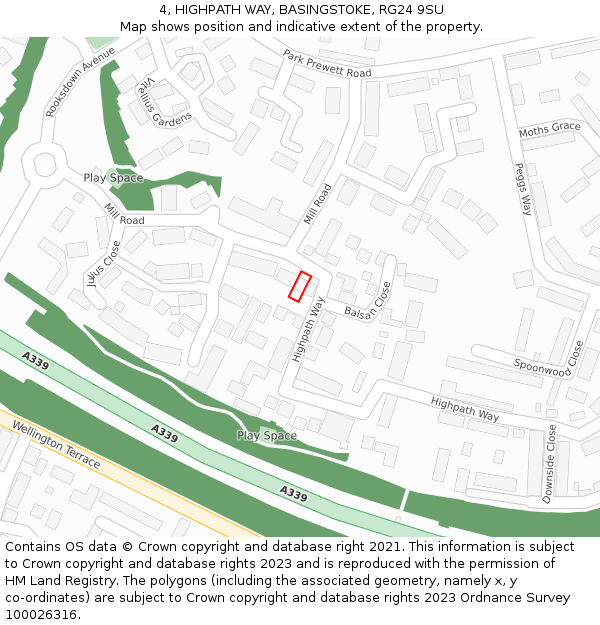 4, HIGHPATH WAY, BASINGSTOKE, RG24 9SU: Location map and indicative extent of plot
