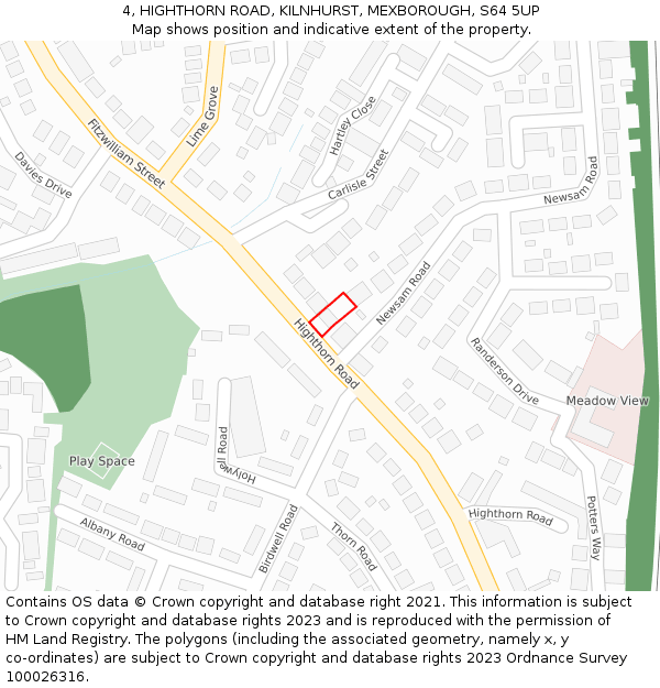 4, HIGHTHORN ROAD, KILNHURST, MEXBOROUGH, S64 5UP: Location map and indicative extent of plot