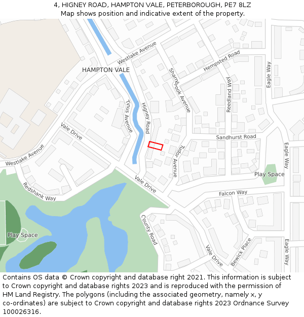 4, HIGNEY ROAD, HAMPTON VALE, PETERBOROUGH, PE7 8LZ: Location map and indicative extent of plot