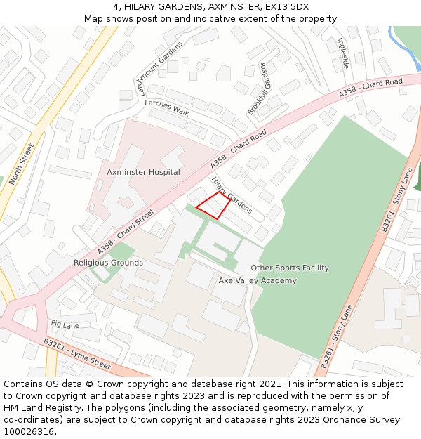 4, HILARY GARDENS, AXMINSTER, EX13 5DX: Location map and indicative extent of plot