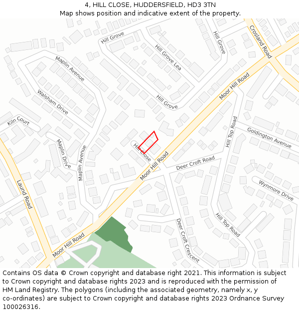 4, HILL CLOSE, HUDDERSFIELD, HD3 3TN: Location map and indicative extent of plot