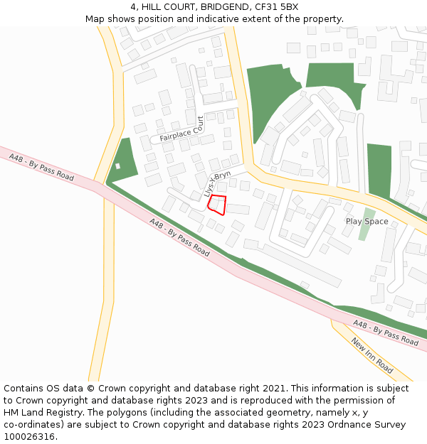 4, HILL COURT, BRIDGEND, CF31 5BX: Location map and indicative extent of plot