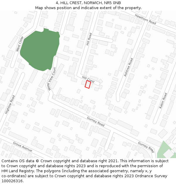4, HILL CREST, NORWICH, NR5 0NB: Location map and indicative extent of plot