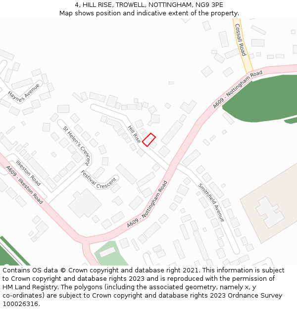 4, HILL RISE, TROWELL, NOTTINGHAM, NG9 3PE: Location map and indicative extent of plot