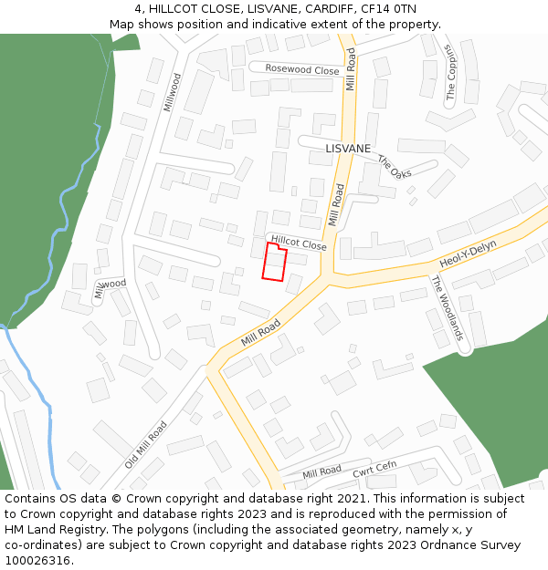 4, HILLCOT CLOSE, LISVANE, CARDIFF, CF14 0TN: Location map and indicative extent of plot