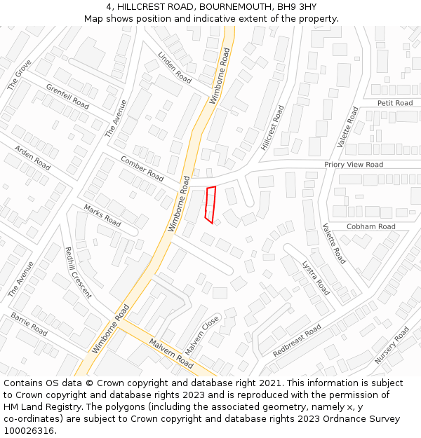 4, HILLCREST ROAD, BOURNEMOUTH, BH9 3HY: Location map and indicative extent of plot