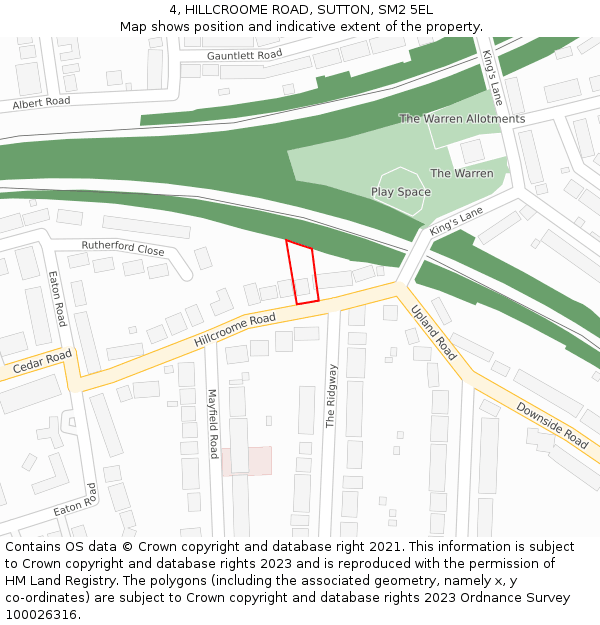 4, HILLCROOME ROAD, SUTTON, SM2 5EL: Location map and indicative extent of plot