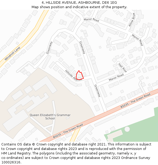 4, HILLSIDE AVENUE, ASHBOURNE, DE6 1EG: Location map and indicative extent of plot