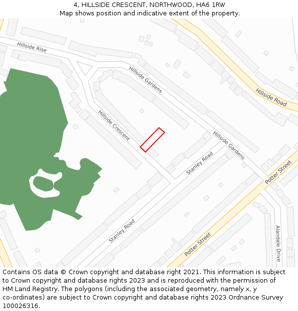 4, HILLSIDE CRESCENT, NORTHWOOD, HA6 1RW: Location map and indicative extent of plot