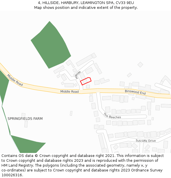 4, HILLSIDE, HARBURY, LEAMINGTON SPA, CV33 9EU: Location map and indicative extent of plot
