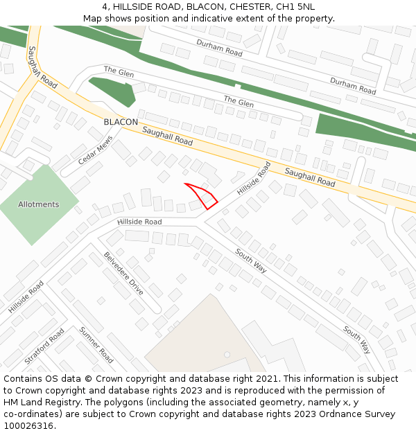 4, HILLSIDE ROAD, BLACON, CHESTER, CH1 5NL: Location map and indicative extent of plot
