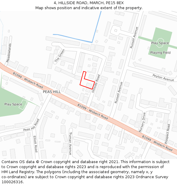 4, HILLSIDE ROAD, MARCH, PE15 8EX: Location map and indicative extent of plot