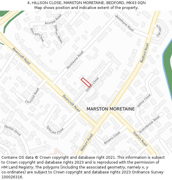 4, HILLSON CLOSE, MARSTON MORETAINE, BEDFORD, MK43 0QN: Location map and indicative extent of plot