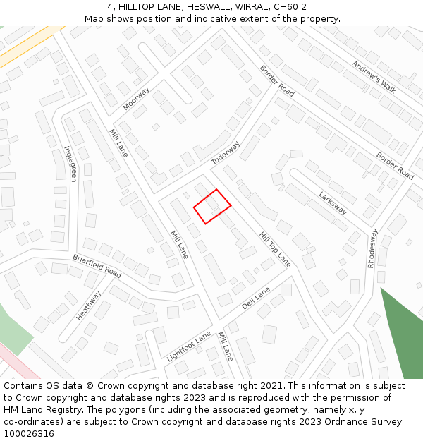 4, HILLTOP LANE, HESWALL, WIRRAL, CH60 2TT: Location map and indicative extent of plot