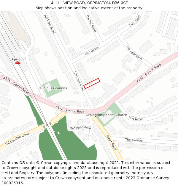 4, HILLVIEW ROAD, ORPINGTON, BR6 0SF: Location map and indicative extent of plot