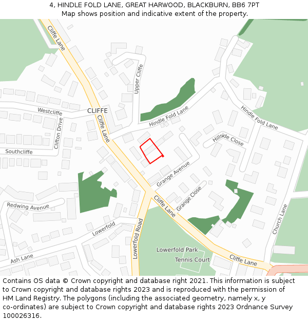 4, HINDLE FOLD LANE, GREAT HARWOOD, BLACKBURN, BB6 7PT: Location map and indicative extent of plot